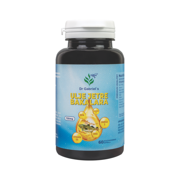 "Ulje jetre bakalara 60 kapsula za povećanje vitamina D3 i OMEGA 3, podrška zdravlju i imunitetu."