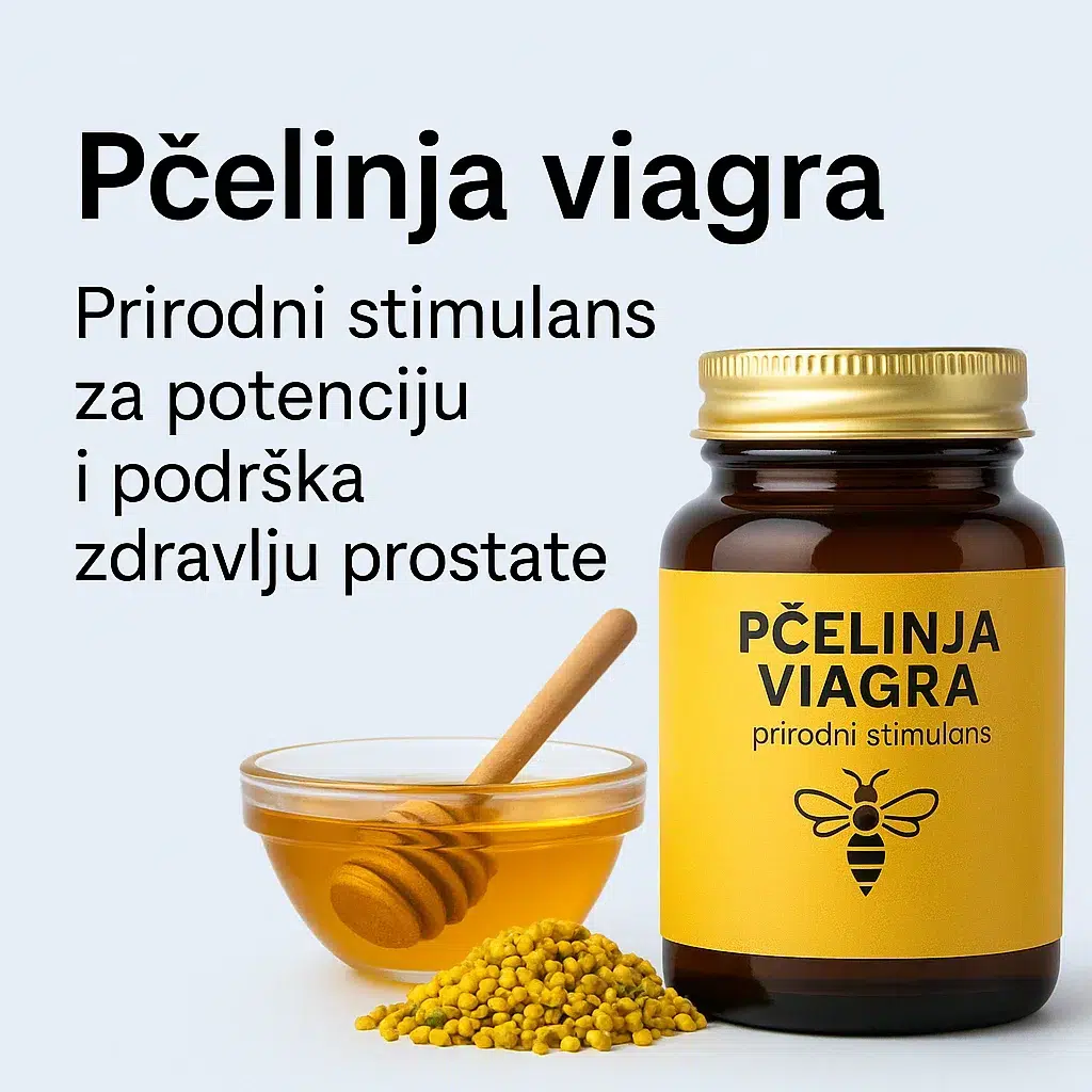 Otkrijte Pčelinju viagru – prirodni stimulans za potenciju i podršku zdravlju prostate, na bazi meda, polena i matične mliječi. Diskretna i nježna podrška vitalnosti