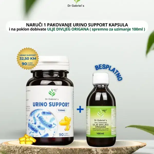 Urino Support uljne kapsule prirodna zaštita urinarnog trakta protiv E.Coli infekcija 90 kapsula