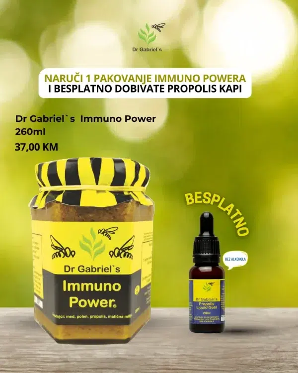 Immuno Power prirodni eliksir za jačanje imuniteta sa propolisom i biljnim ekstraktima 250ml