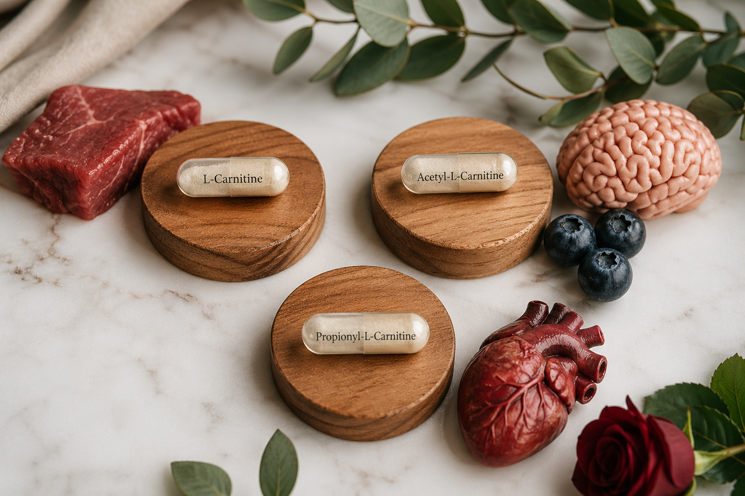 Tri oblika karnitina – L-karnitin, acetil-L-karnitin i propionil-L-karnitin prikazani kroz ilustraciju energetskog metabolizma