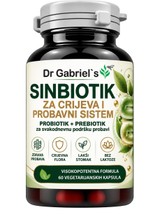 Dr. Gabriel's Sinbiotik za crijeva i probavni sistem – 4 imenovana soja i 11,1 mlrd živih kultura u dnevnoj dozi. 60 veganskih kapsula