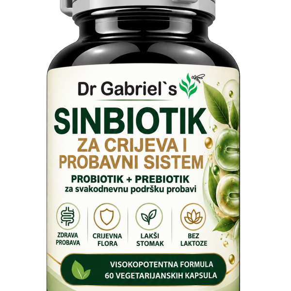 Dr. Gabriel's Sinbiotik za crijeva i probavni sistem – 4 imenovana soja i 11,1 mlrd živih kultura u dnevnoj dozi. 60 veganskih kapsula
