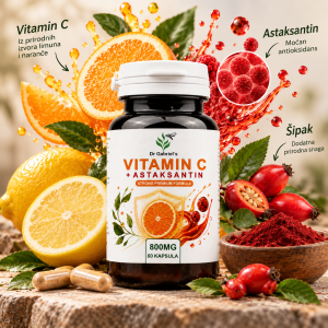 Dr Gabriel's Vitamin C i astaksantin kapsule — bočica 60 kom pored svježeg voća
